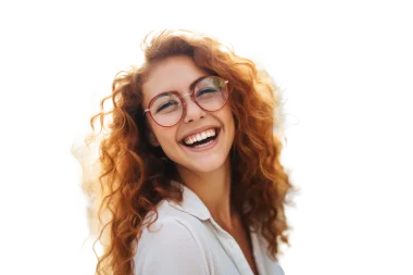 Lachende Frau mit Brille